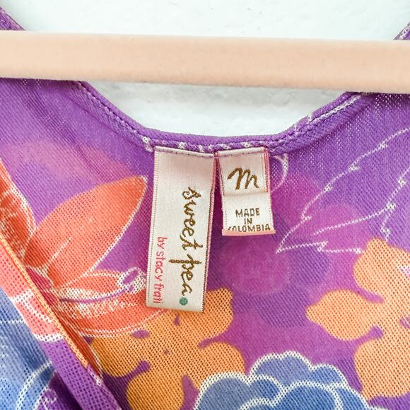 Y2K Sweet Pea Floral Mesh Babydoll Top Purple Size M Boho Fairy Indie Sleaze - Picture 4 of 7